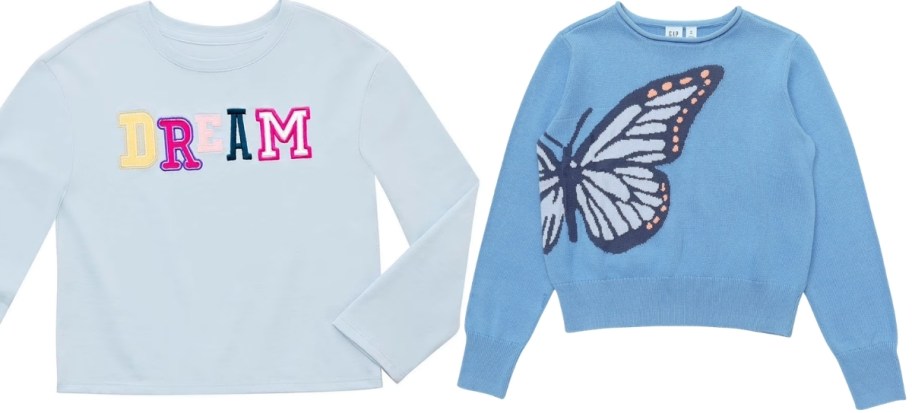 a girls graphic tee and sweater