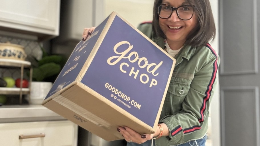 smiling woman with a good chop box