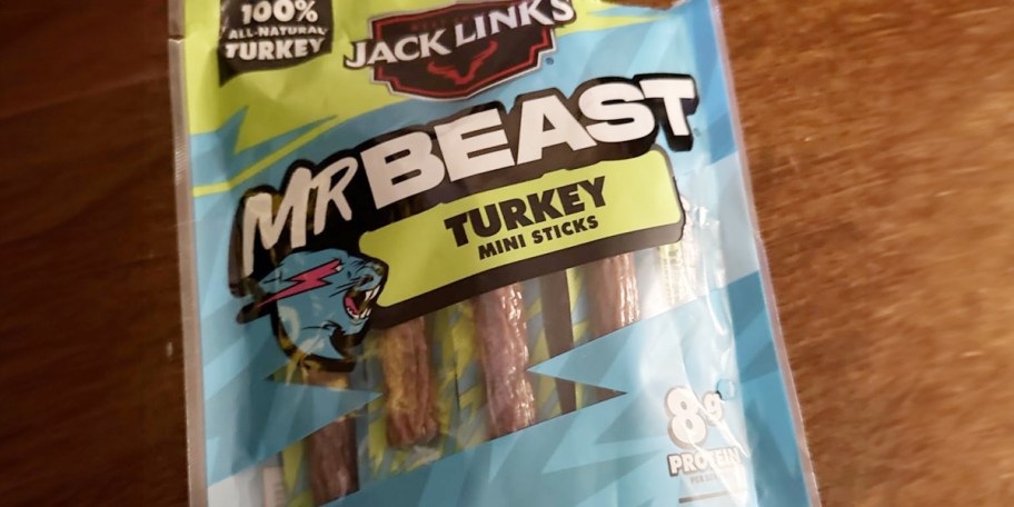 jack links mr breast turkey sticks bag on table