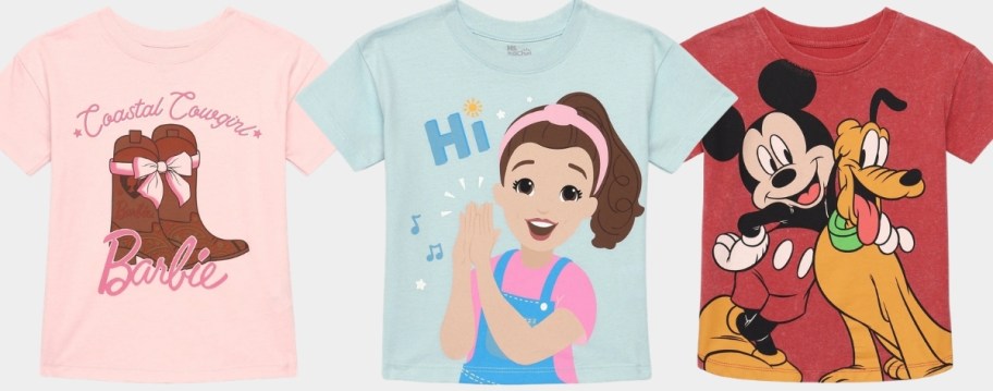 three kids graphic character tees