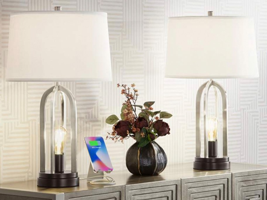 light bulb lamps on table