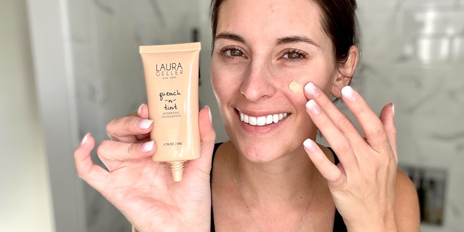 woman putting on moisturizer tint 
