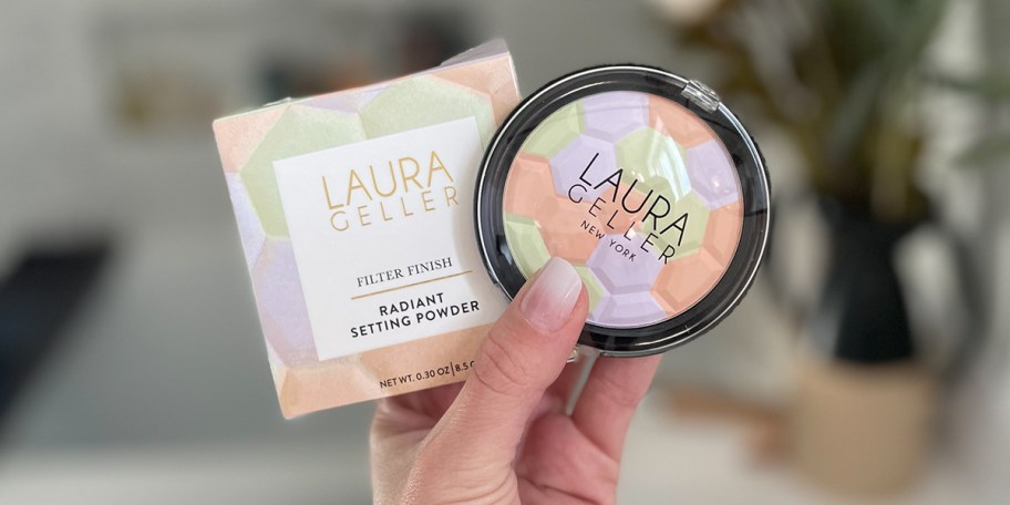 hand holding setting powder with box