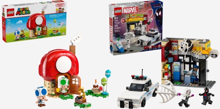 mario and spider-man lego building sets