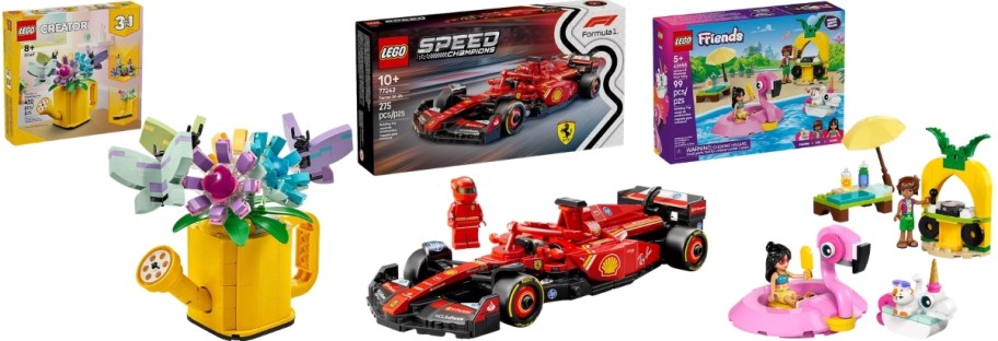Lego watering can 3 in 1 set, Lego F1 set, Lego Friends unicorn set