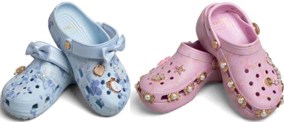 loveshackfancy crocs in blue and pin