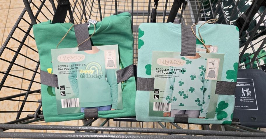 lucky charm sweaters inside ALDI shopping cart
