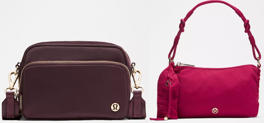 brown crossbody and magenta shoulder bag
