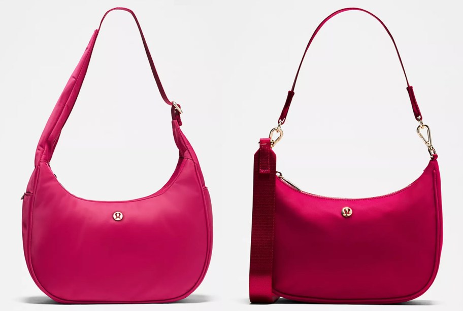 two magenta handbags