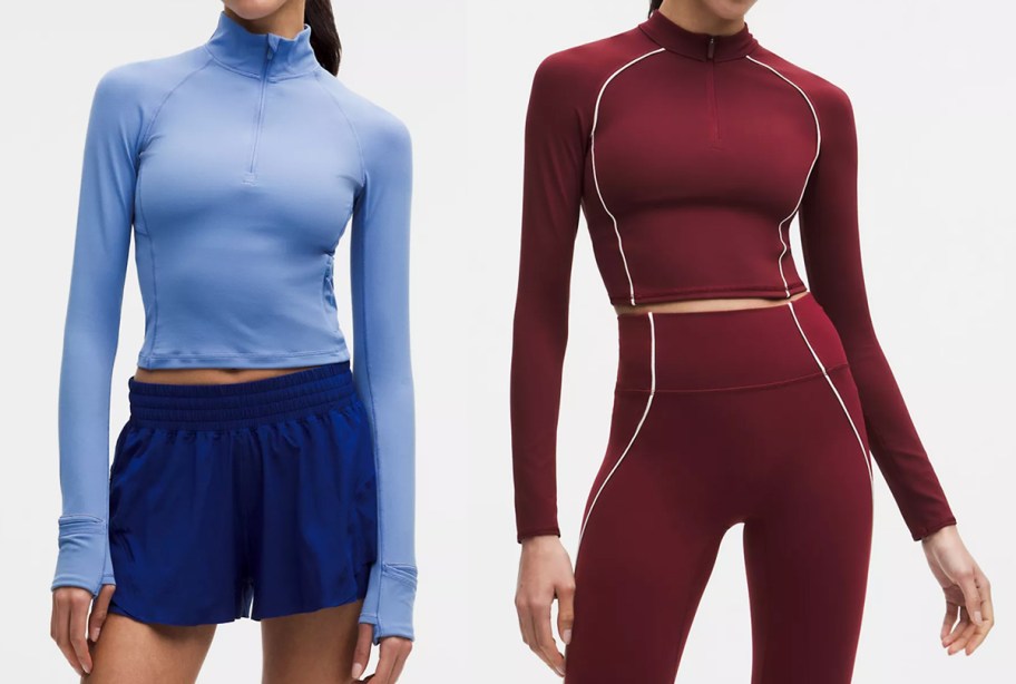 two women in blue and red jackets