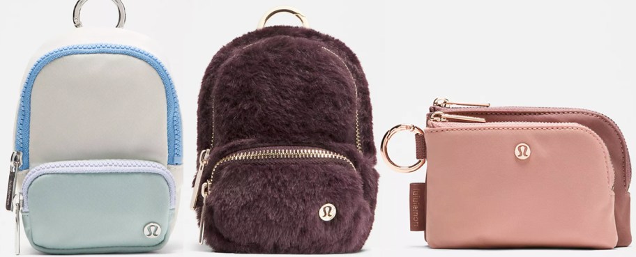 two mini backpacks and a card pouch