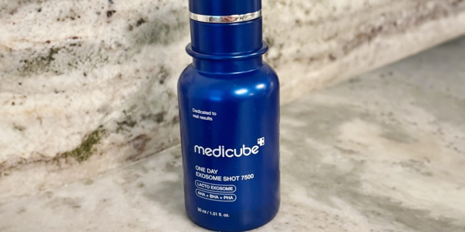 medicube exosome shot bottle on counter