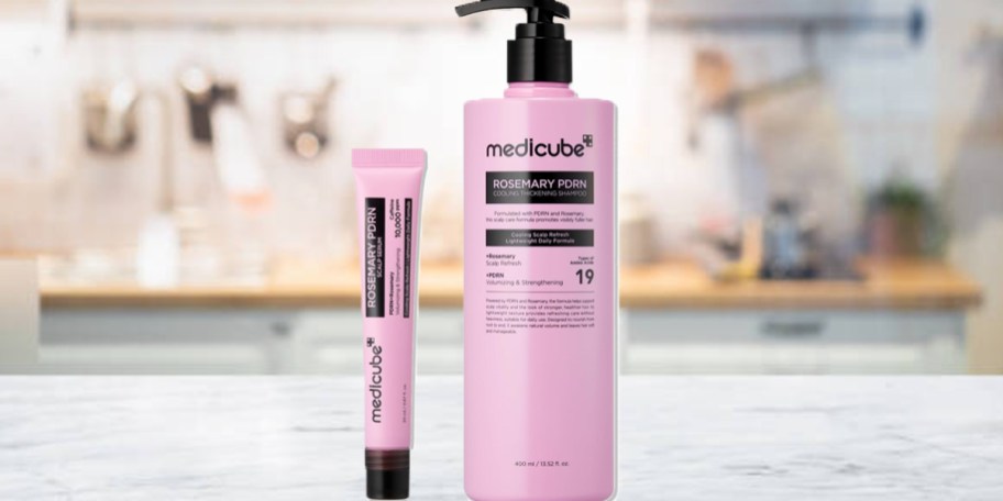 medicube shampoo and scalp duo on countertop