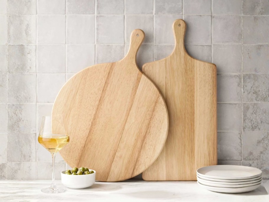 round and rectangular wood charcuterie boards