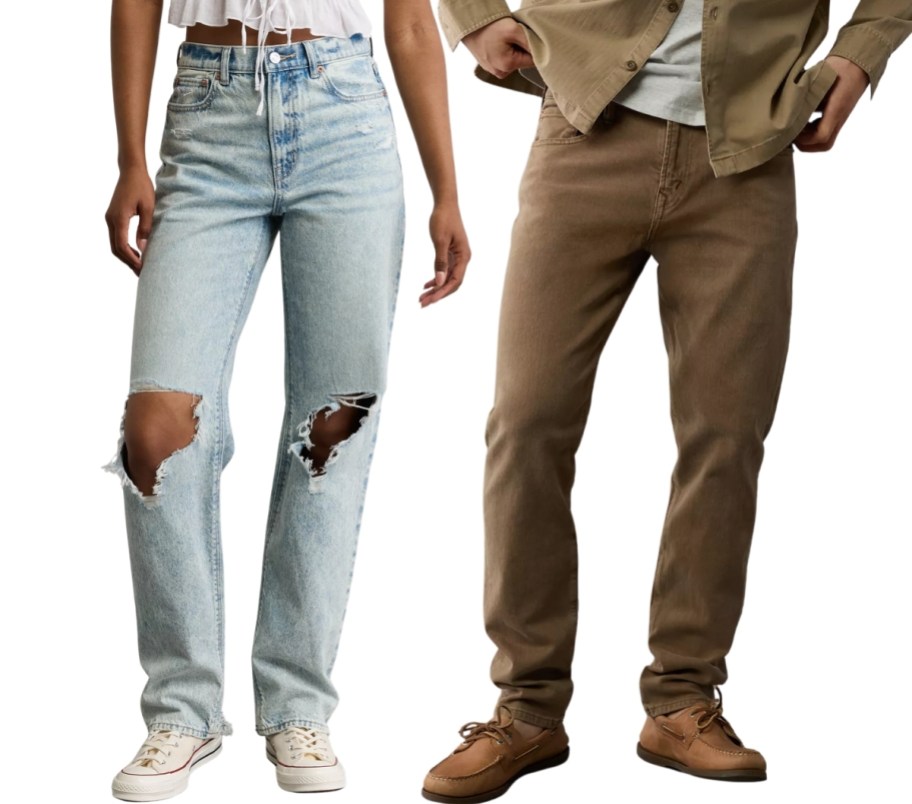 woman and man in AE jeans