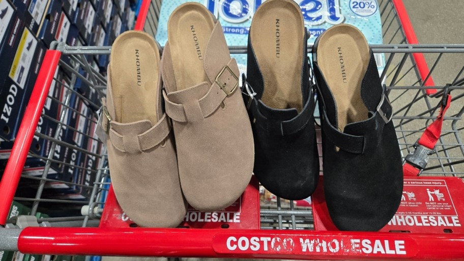 tan and black pairs of mens suede clogs