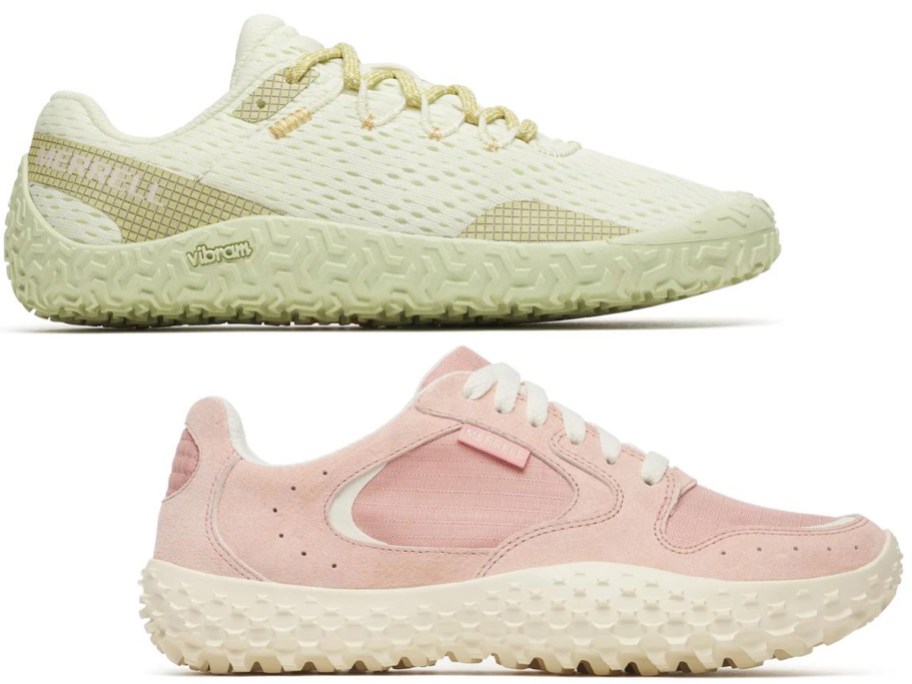 tan and pink merrell shoes