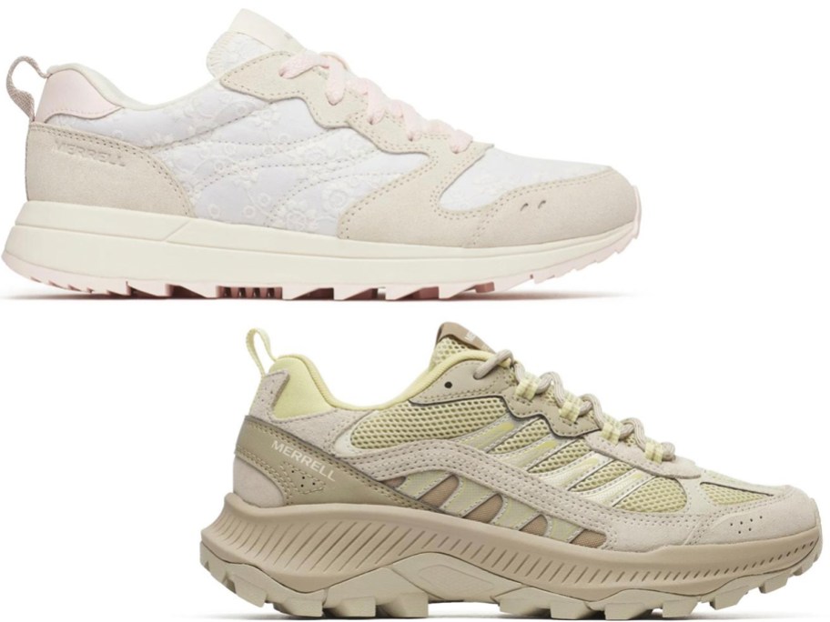 white and tan merrell shoes