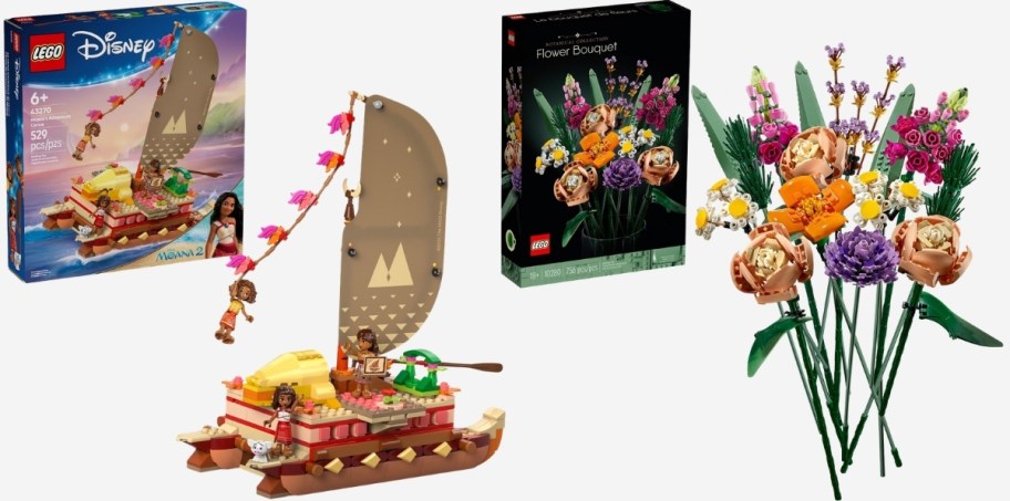 moana's boat and botanical bouquet lego sets