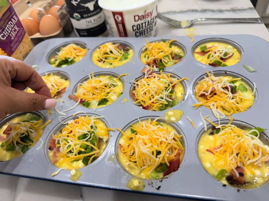 muffin pan with eggs and cottage cheese 