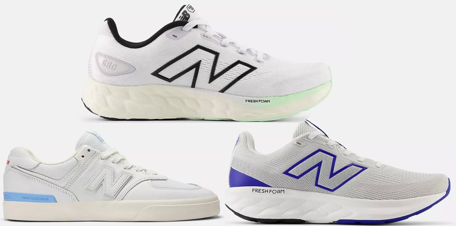 3 pairs of white and gray New Balance shoes 