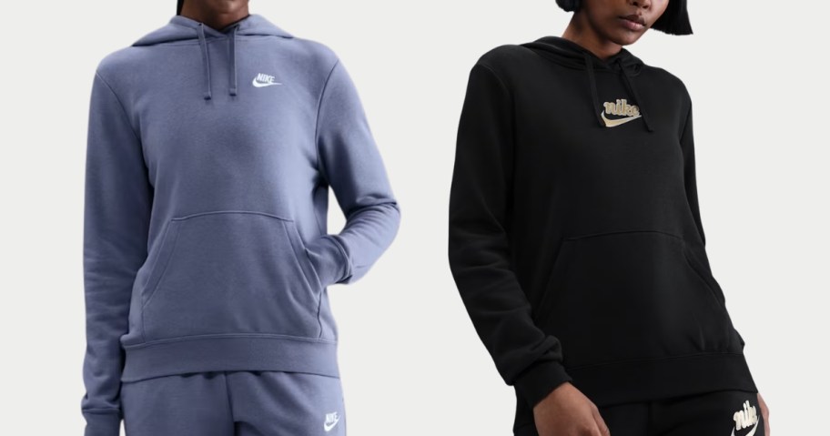 two women wearing Nike hoodies