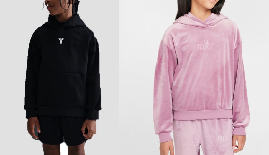 kids wearing black and pink nike hoodies