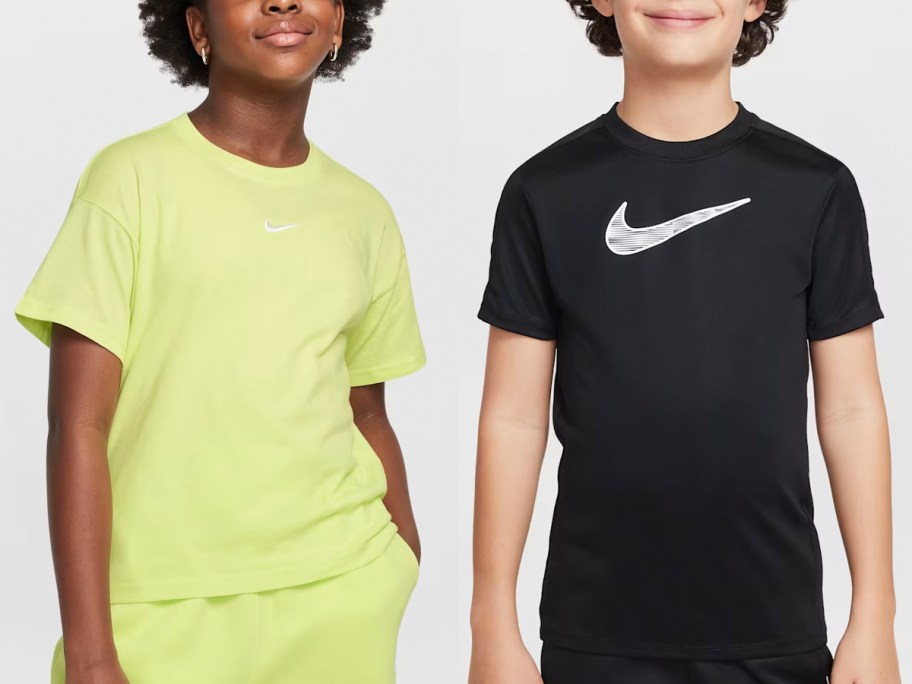 girl in lime green top and man in black top 