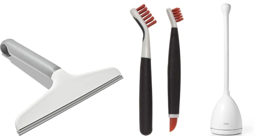 three different oxo bathroom items 