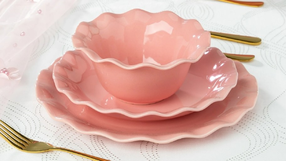 paris hilton stoneware dinner plate, salad plate and soup bowl