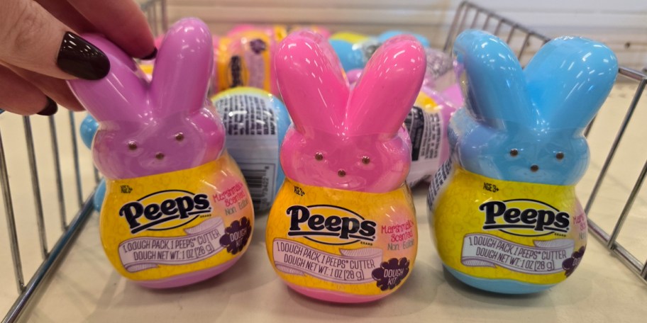 purple, pink, and blue playdoh peep bunnies