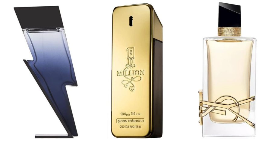 stock image of three different perfumes