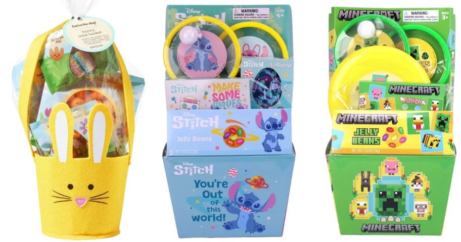 three prefilled easter baskets