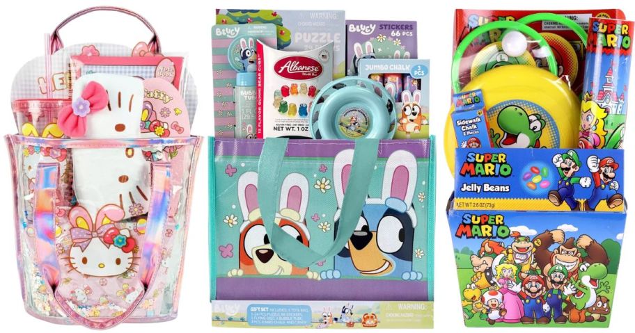 three prefilled easter baskets