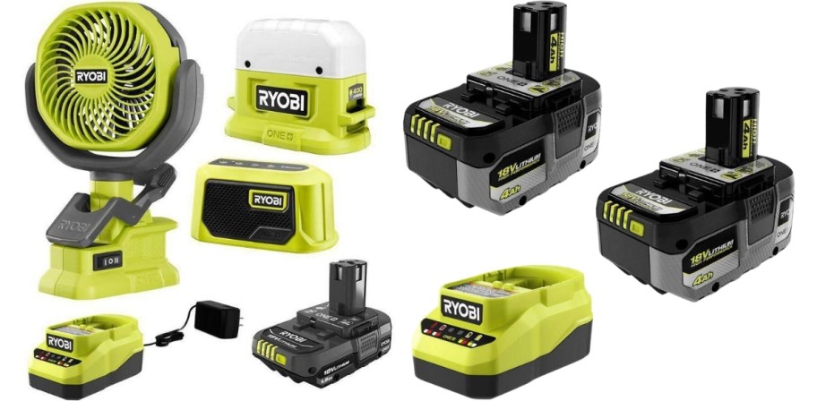 ryobi camping set and 2 battery charger set
