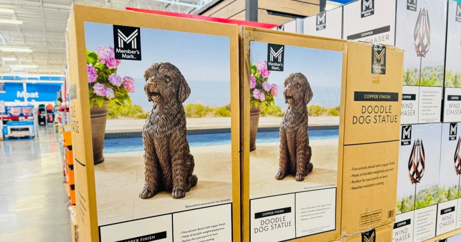 Member's Mark Sitting Doodle Dog Statue boxes in store