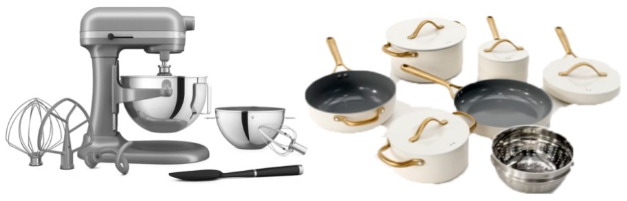 kitchenaid mixer and pots and pans set