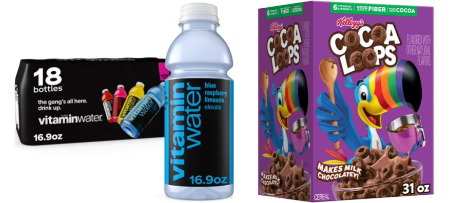 vitamin water and cocoa loops cereal box