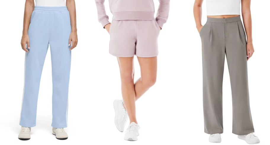 women wearing blue and gray pants and pink shorts 