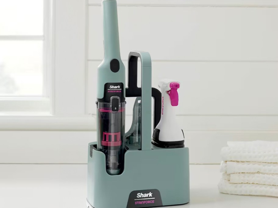 shark stainfighter in caddy on counter