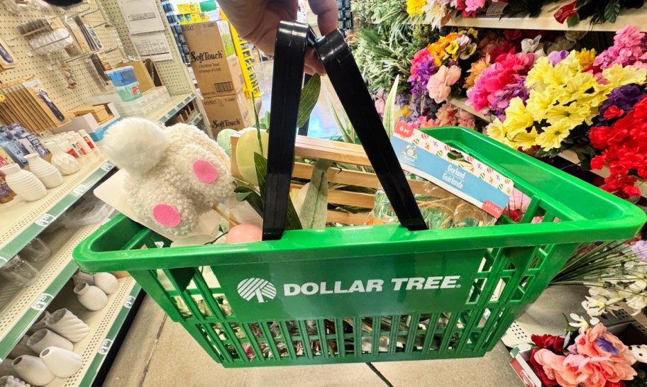 shopping basket with dollar tree craft supplies