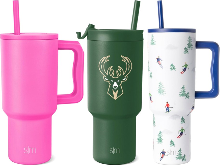 pink, green, and white tumblers