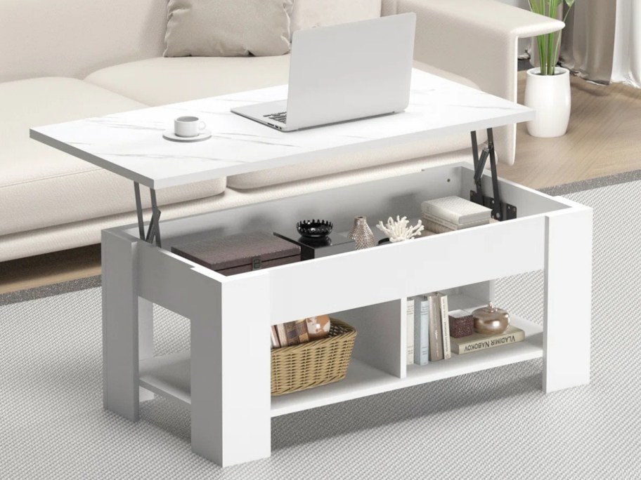 White Marble Top Lift Top Coffee Table