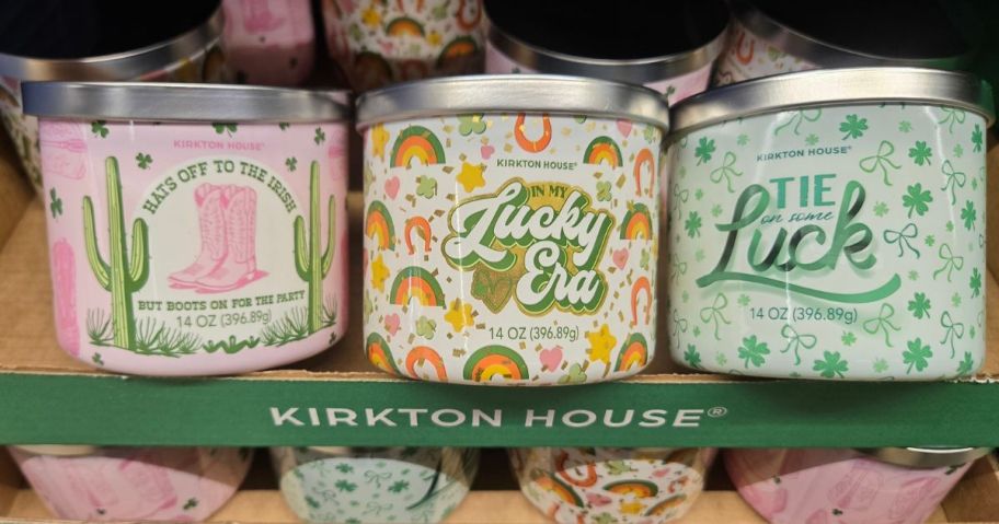 Three different st patties candles