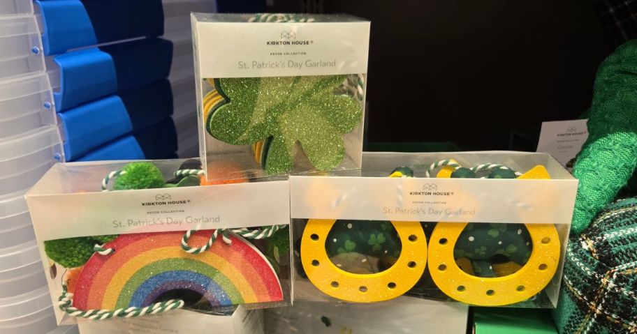 three different st patties day garlands