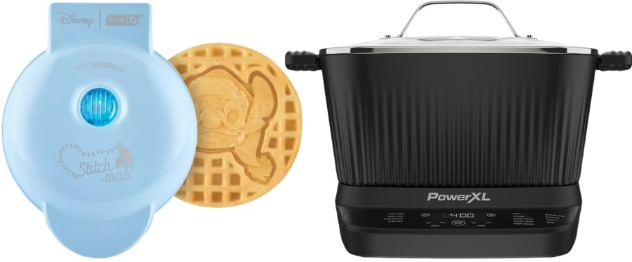 a mini waffle maker and a ninja xl multicooker