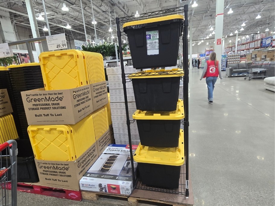 storage bin rack assembled in a costco warehouse