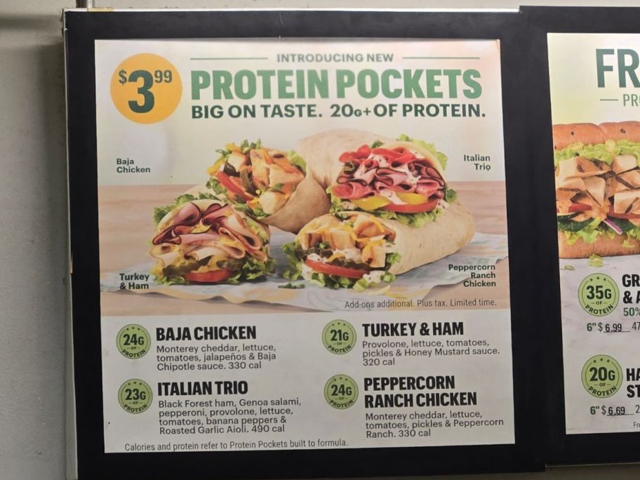 subway's protein pocket menu in store