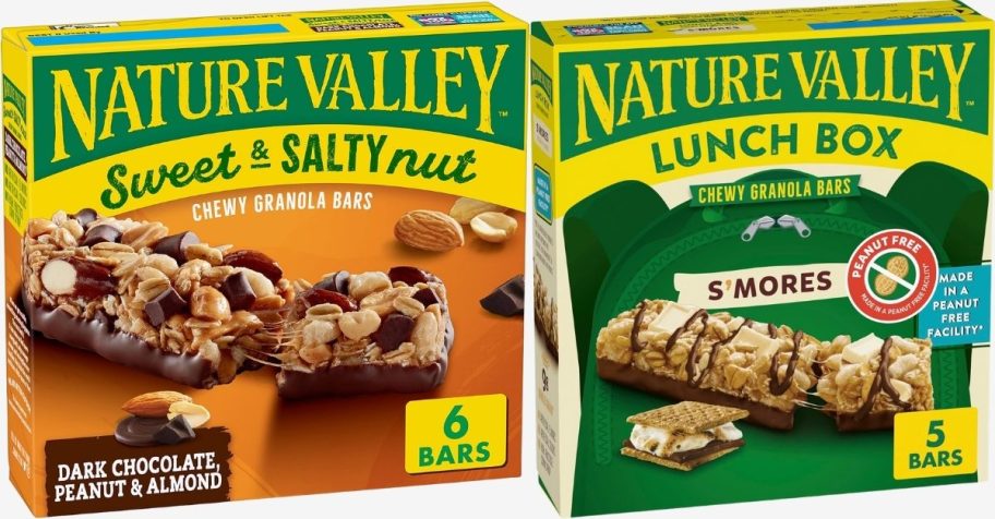 two boxes of different flavors and varieties of granola bars