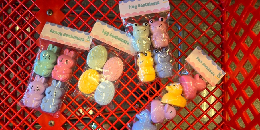 bunny, egg, frog, and duck containers in bags 
